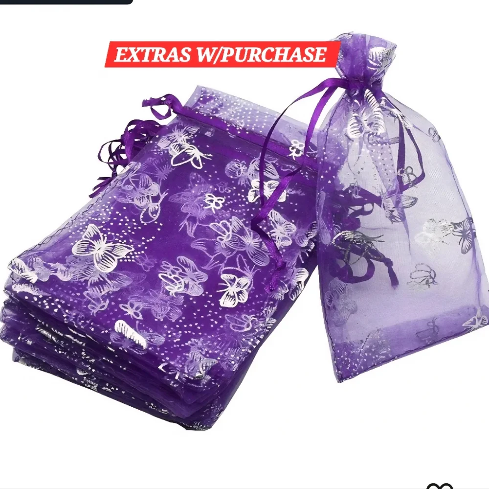 20ct. 3.5x4.5 Purple Organza Bags Silver Butterflies
